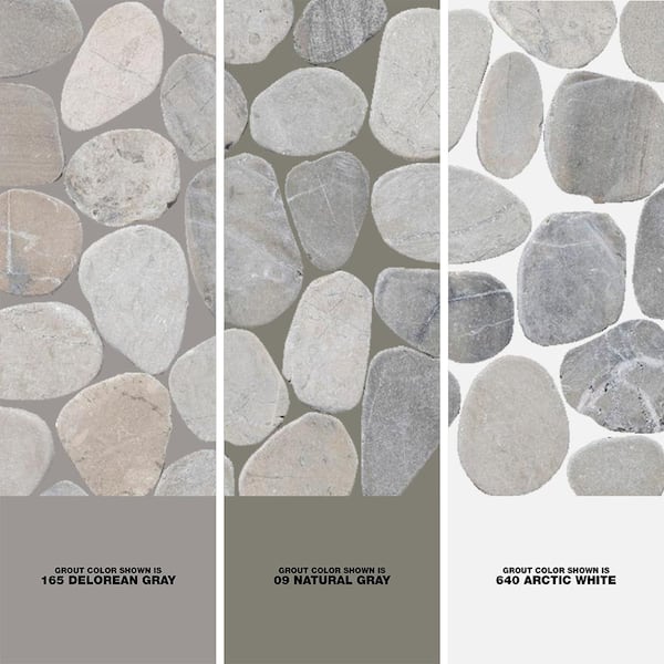 Sliced Pebble Tile Light Grey 11-1/4 in. x 11-1/4 in. x 9.5mm Honed Pebble  Mosaic Tile (9.61 sq. ft./case)