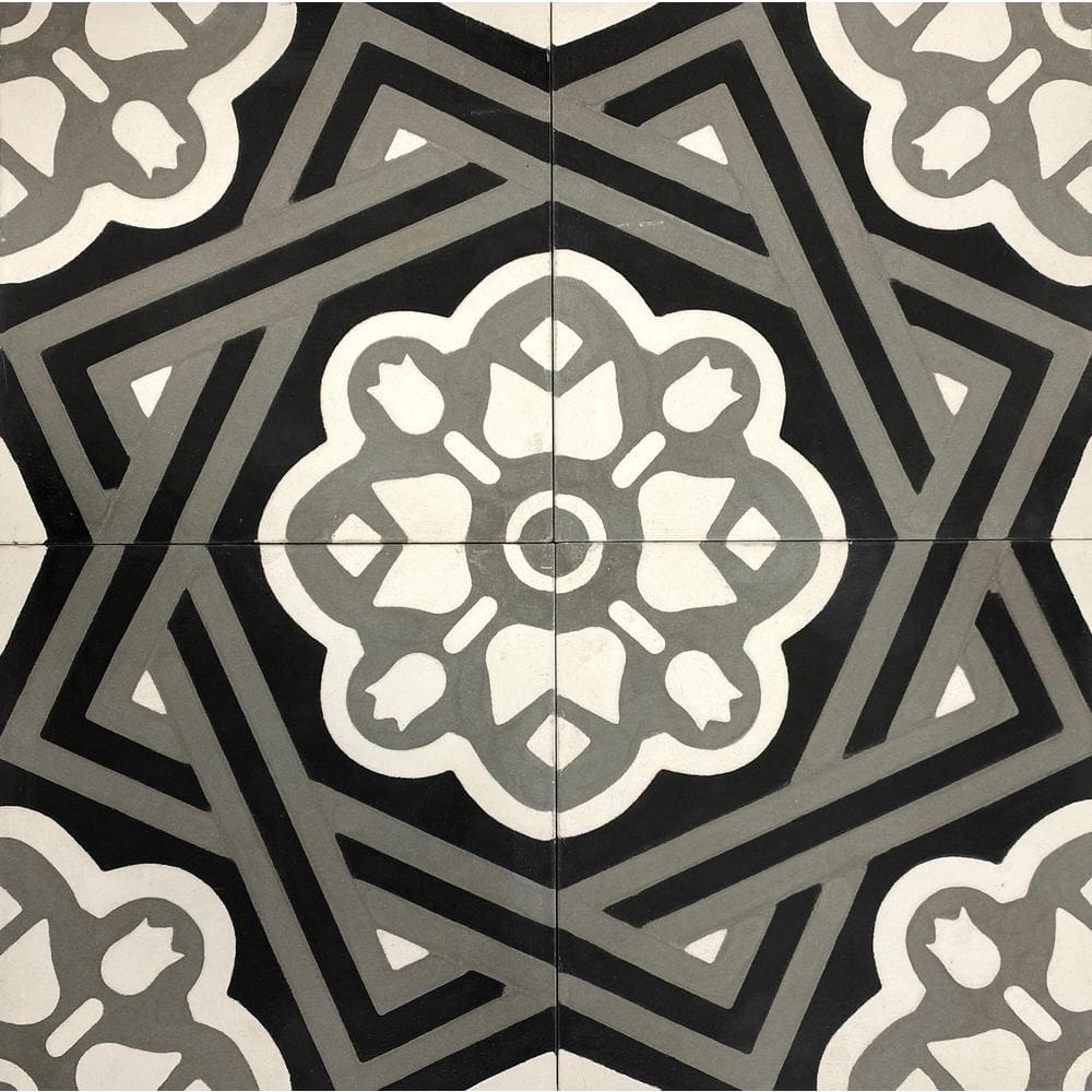 KCT 03 Black, White, Grey 8 in. x 8 in. Regular Handmade Floor/Wall Cement 