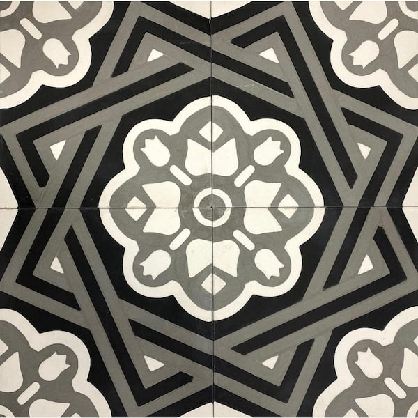 Unbranded KCT 03 Black, White, Grey 8 in. x 8 in. Regular Handmade Floor/Wall Cement Tile (7.11 sq. ft./Box)