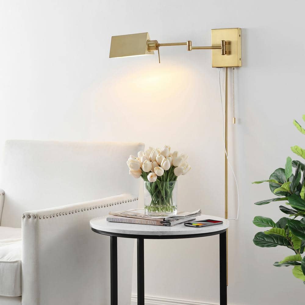 Arlo Brass Gold 22" Swing Arm LED Wall Sconce with Metal Shade