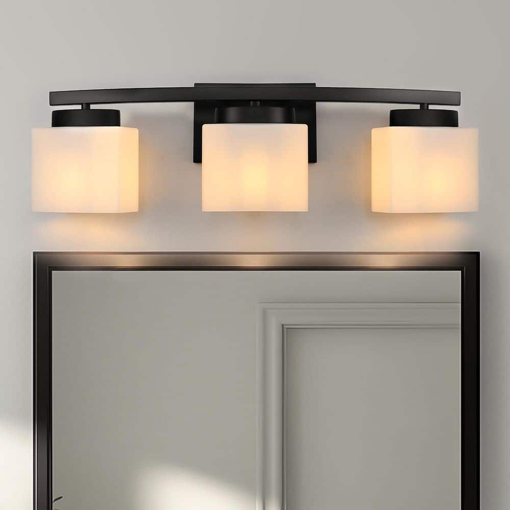24 in. 3 Light Matte Black Vanity Light for Bathroom with Curved Arms and Milk White Shades price history on PriceWatchPro
