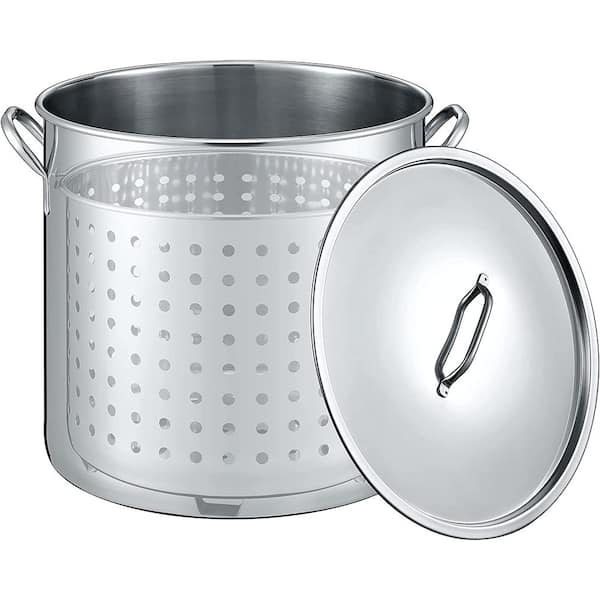 Gasone Stainless Steel Stockpot with Basket – 53QT Stock Pot with Lid and Reinforced Bottom – Heavy-Duty Cooking Pot for Deep Frying, Turkey Frying
