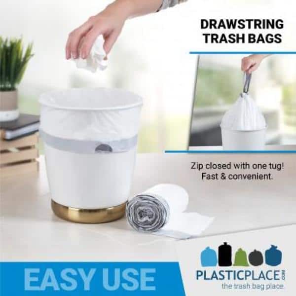 Plasticplace 8 Gallon White Drawstring Trash Bags, 100 Count