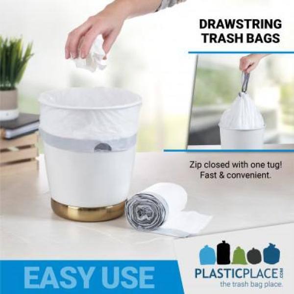 Plasticplace 1.6-Gallons White Plastic Kitchen Drawstring Trash