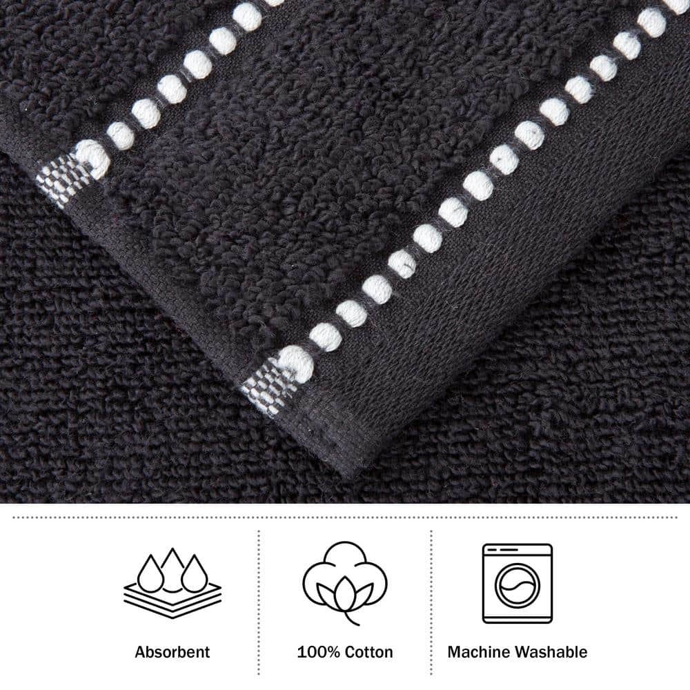 Luxurious Black Cotton 12-Piece Bath Towel Set with Stripes