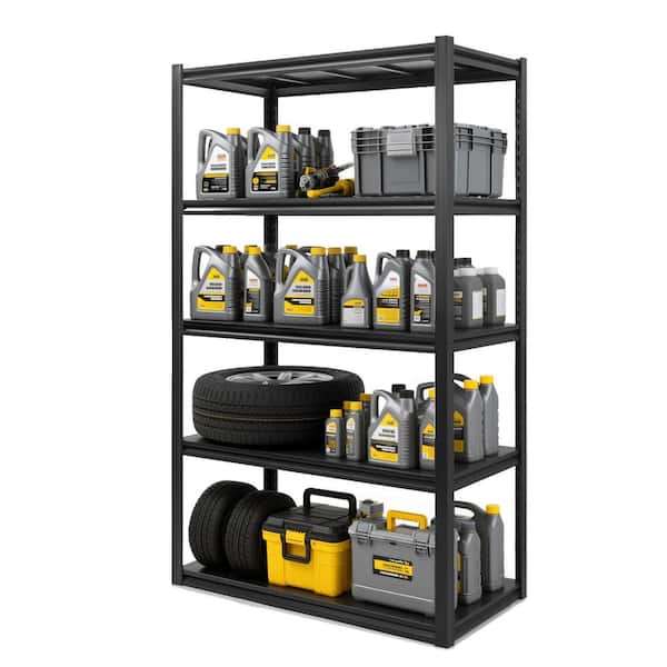 5-Tiers Heavy Duty Metal Adjustable Garage Storage Shelving Unit in Black (47.2 in. W x 78 in. H x 23.6 in. D)