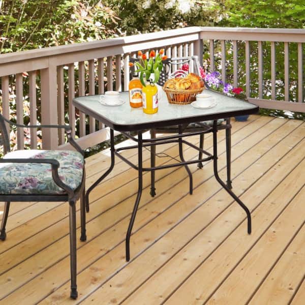 PHI VILLA Black Square Metal Patio Outdoor Dining Table, 50 OFF