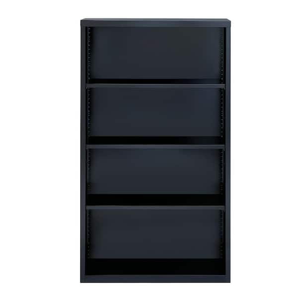 Hirsh 60 in. Tall Black Metal 4-Shelf Standard Bookcase with Adjustable Shelves