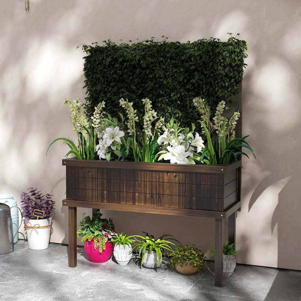 Carbonized Wood Raised Garden Bed with Trellis for Climbing Plants