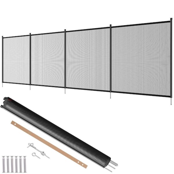 4 ft L x 12 ft W x 4 ft H Black Aluminum Removable Security Pool Fence with Teslin PVC Mesh for Inground Pools Easy DIY