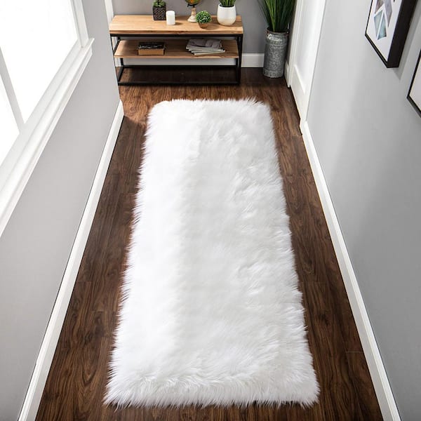 2 ft. x 5 ft. White Fluffy Cozy Sheepskin Faux Furry Area Rug Runner Rug