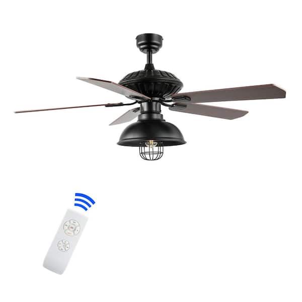 Ashton 52 in. 1-Light Farmhouse Industrial Iron Dome Shade Indoor LED Ceiling Fan with Remote, Black