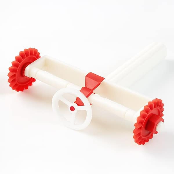 Red and White Pasta Maker Accessory and Pasta Cutter Bike with 3 Wheels BPA-Free Ravioli Wheel, Adjustable, Lightweight