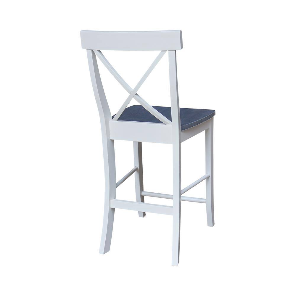 Elegant X-Back Solid Parawood Counter Stool, White and Heather Gray