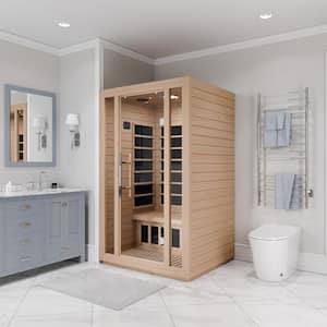 Home Sauna Room 2-Person Hemlock Wooden Indoor Infrared Sauna Spa with Touch Control Panel