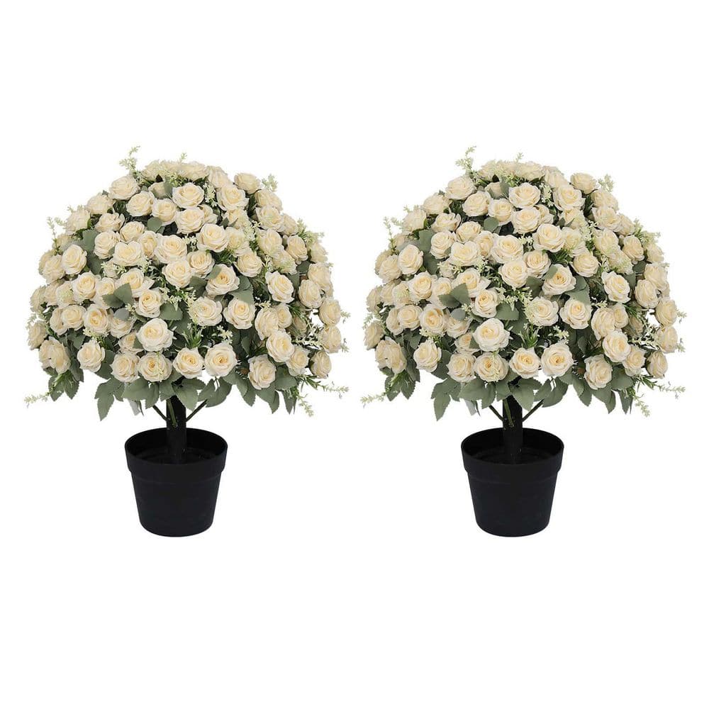 24 in. White Faux Flower Artificial Rose UV Resistant Lifelike