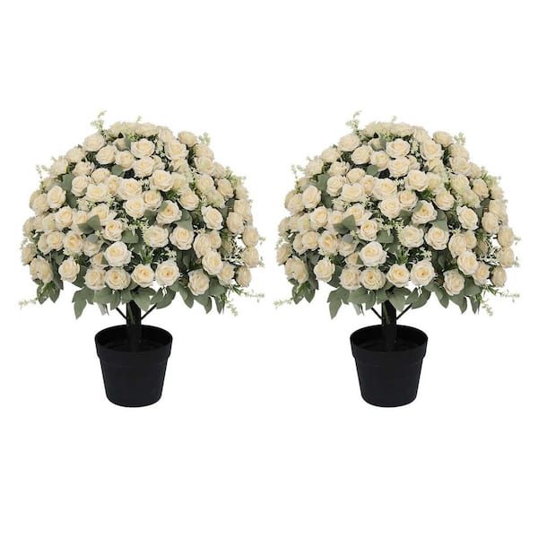 Lesly 24 in Artificial White Rose Decoration Lifelike Faux Floral