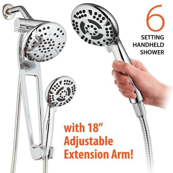 AquaSpa High Pressure 6-Setting Luxury Handheld Shower Head – 6 Foot Stainless Steel Hose – All Brushed Nickel Finish – Includes Extra Wall Bracket