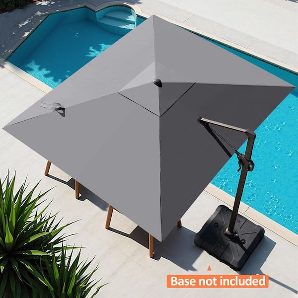 9 ft. x 11 ft. Aluminum Cantilever Offset 360° Swivel Adjustable Canopy Tilt Patio Umbrella in Dark Gray, No Base