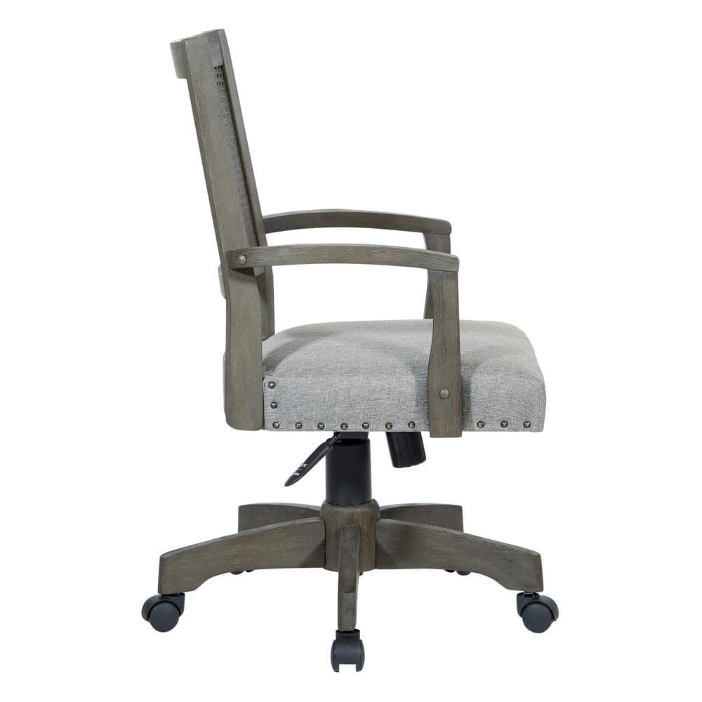 Antique Gray Cane Back Banker's Chair with Fabric Seat
