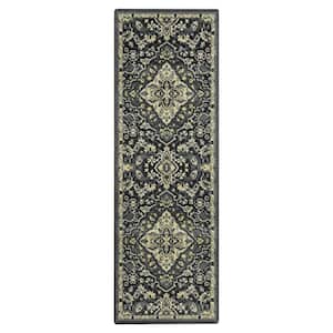 Wilton Collection Grey 2 ft. x 6 ft. Persian Floral Medallion Area Rug