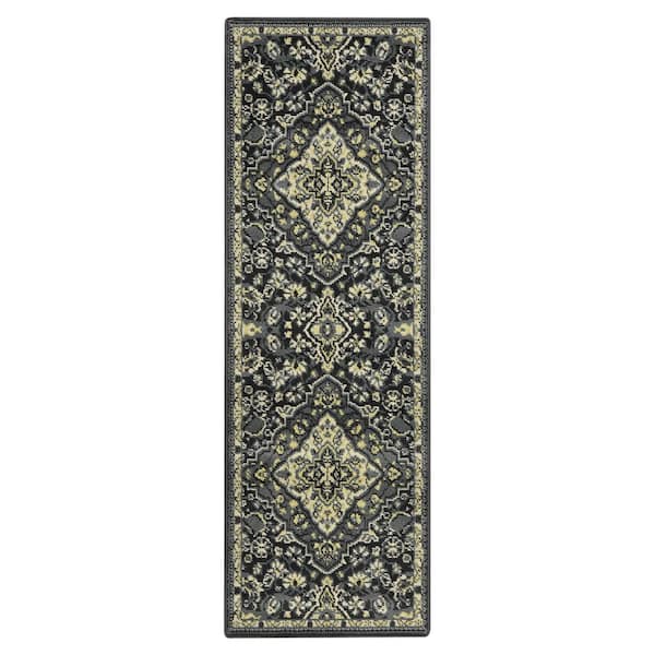 Unbranded Wilton Collection Grey 2 ft. x 6 ft. Persian Floral Medallion Area Rug