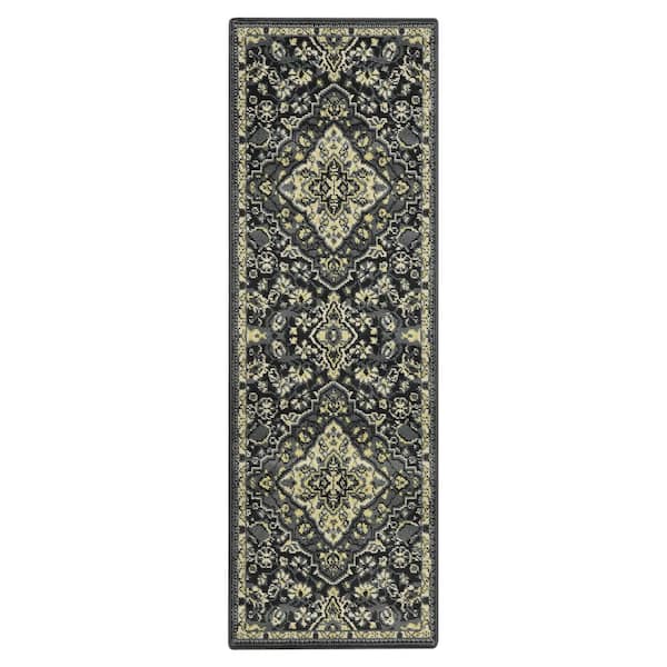 Garvee Wilton Collection Grey 2 ft. x 6 ft. Persian Floral Medallion Area Rug