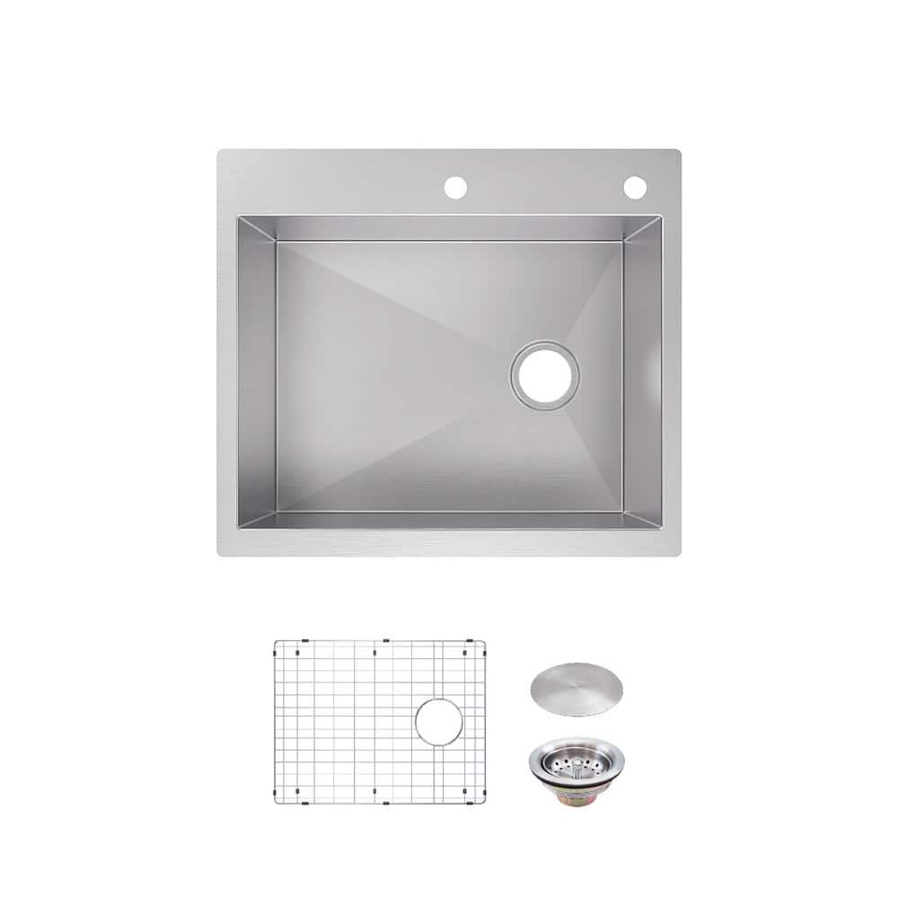 Glacier Bay Professional Zero Radius 25 in. Drop-In Single Bowl 16 Gauge Stainless Steel Kitchen Sink with Accessories