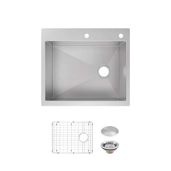 Professional Zero Radius 25 in. Drop-In Single Bowl 16 Gauge Stainless Steel Kitchen Sink with Accessories