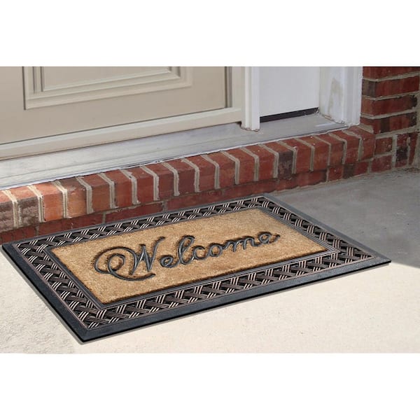 A1 Home Collections A1hc First Impression Striped Black/Beige 24 in. x 36 in. Rubber and Coir Black Finished Outdoor Door Mat