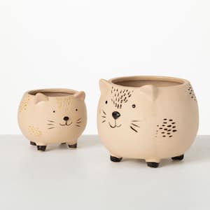 4.25" and 3" Kitschy Cat Ceramic Planter (Set of 2)