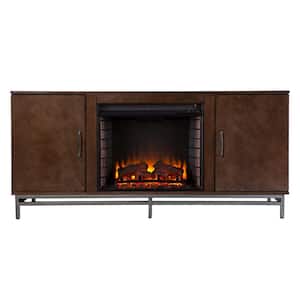 Oliver 60 in. Electric Fireplace in Brown with Matte Silver