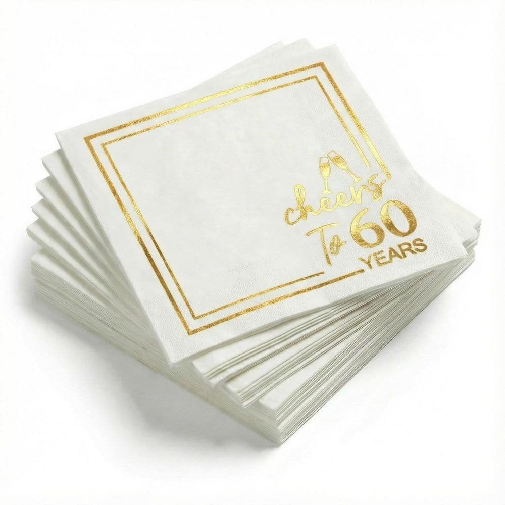50 Pack 5x5 in White and Gold Foil 2-Ply Cocktail Napkins for 60th Birthday Party and Anniversary Dinner price history on PriceWatchPro