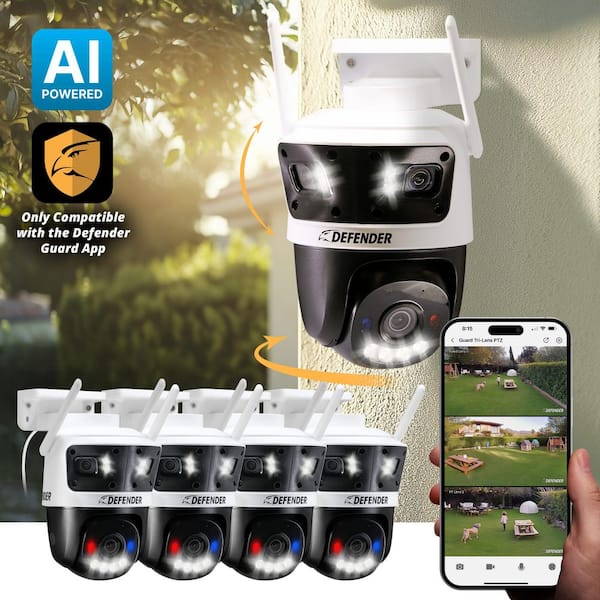 Defender AI POWERED 3K+ Guard WIFI Tri-Lens PTZ Plug-In Security