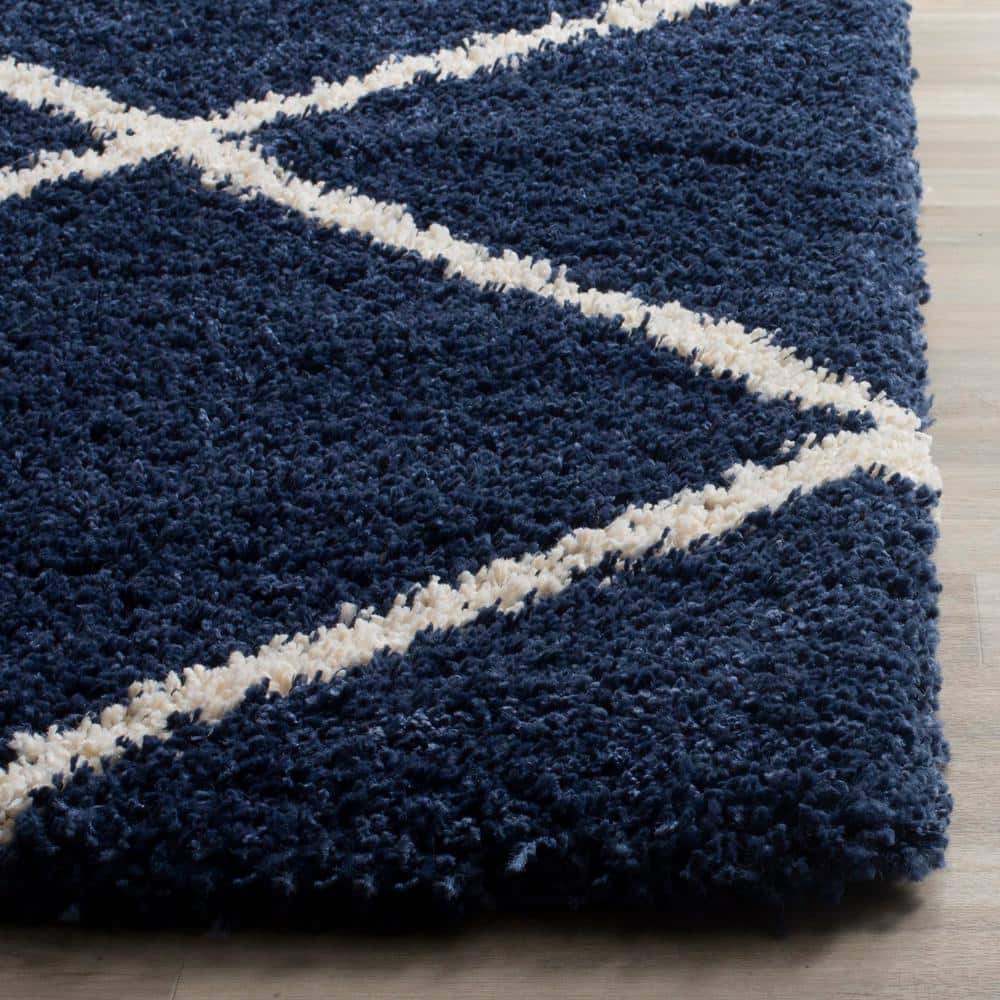 Navy and Ivory Diamond Shag Synthetic Area Rug 5'3" x 7'6"