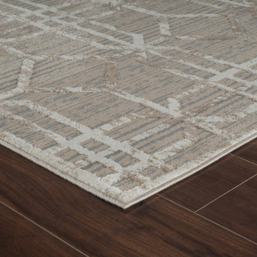 Beige and Brown Geometric Pattern Medium Pile Area Rug
