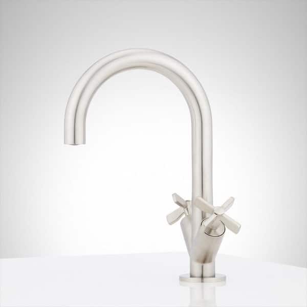 SIGNATURE HARDWARE - Vassor 8 in. Single Hole Double Handle Bathroom Faucet in Brushed Nickel
