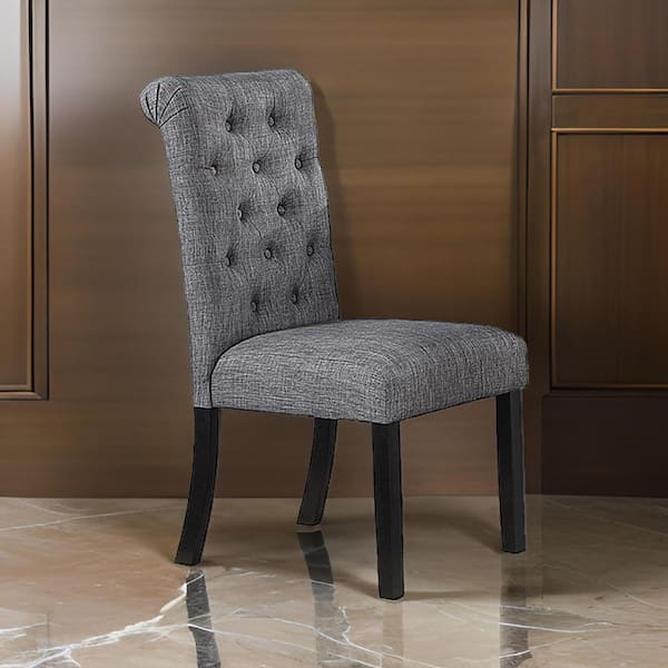 Benjara Black and Gray Fabric Tufted Back Dining Chair
