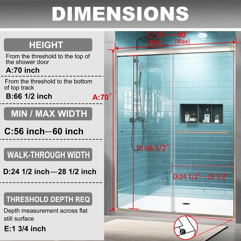Brushed Nickel Semi-Frameless Sliding Shower Door with Clear Glass