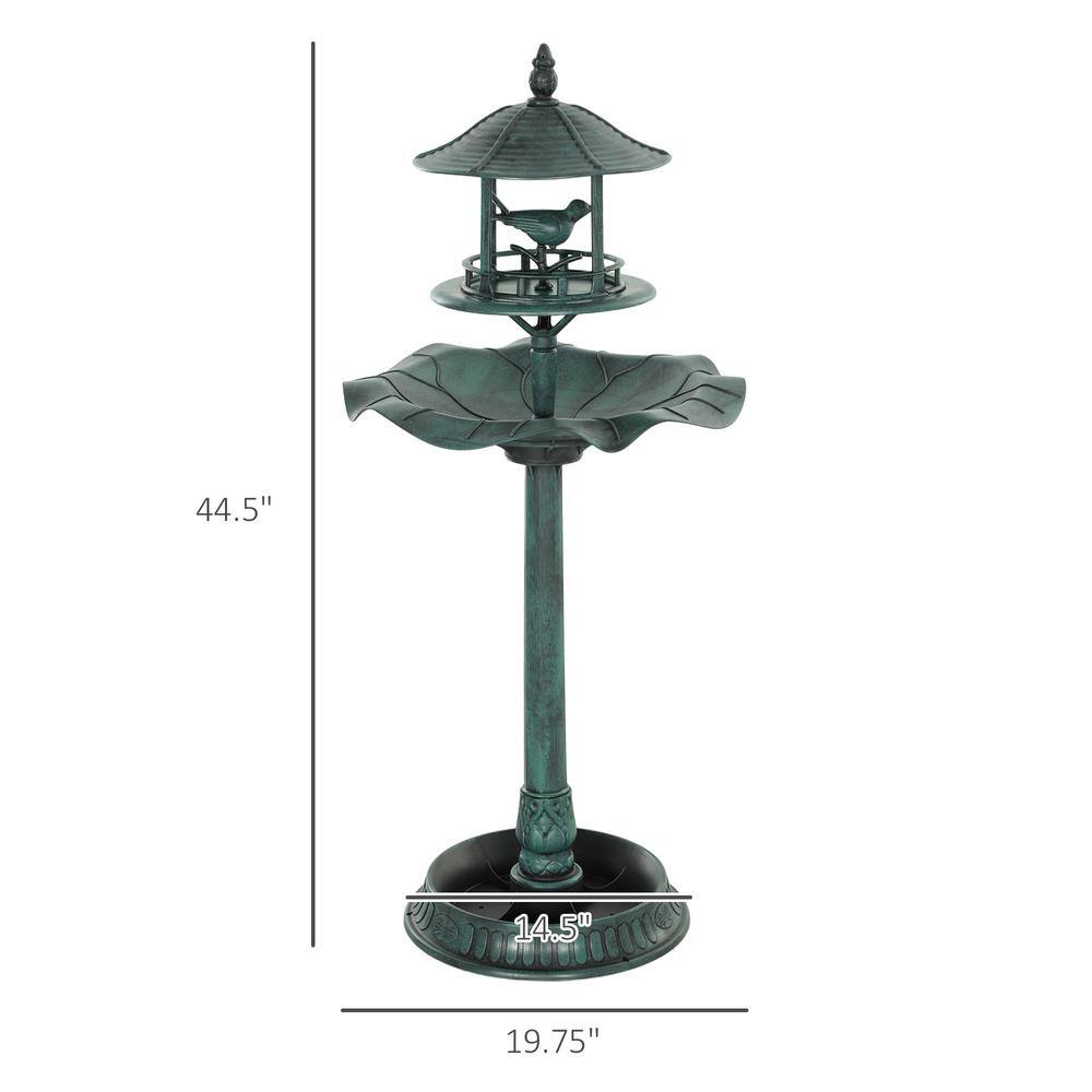 Green Plastic 3-in-1 Garden Bird Bath Bowl Pedestal with Feeder