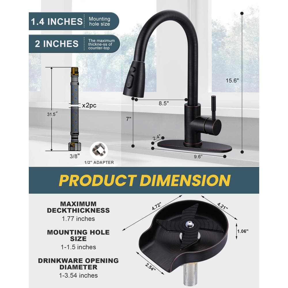 Oil Rubbed Bronze Pull Down Kitchen Faucet with Glass Rinser