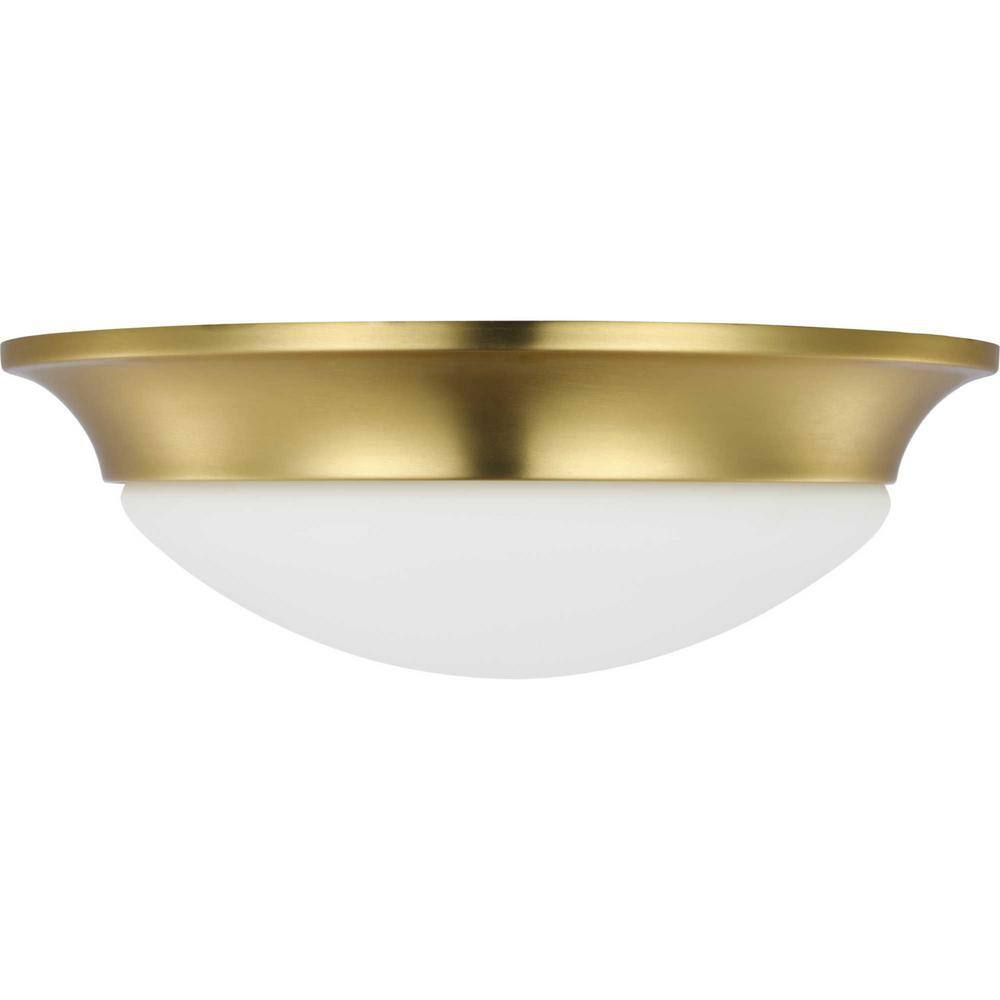 Satin Brass and Etched Glass 14" Flush Mount Light