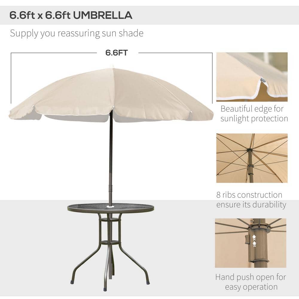 Beige 6-Piece Outdoor Dining Set with Umbrella and Folding Chairs