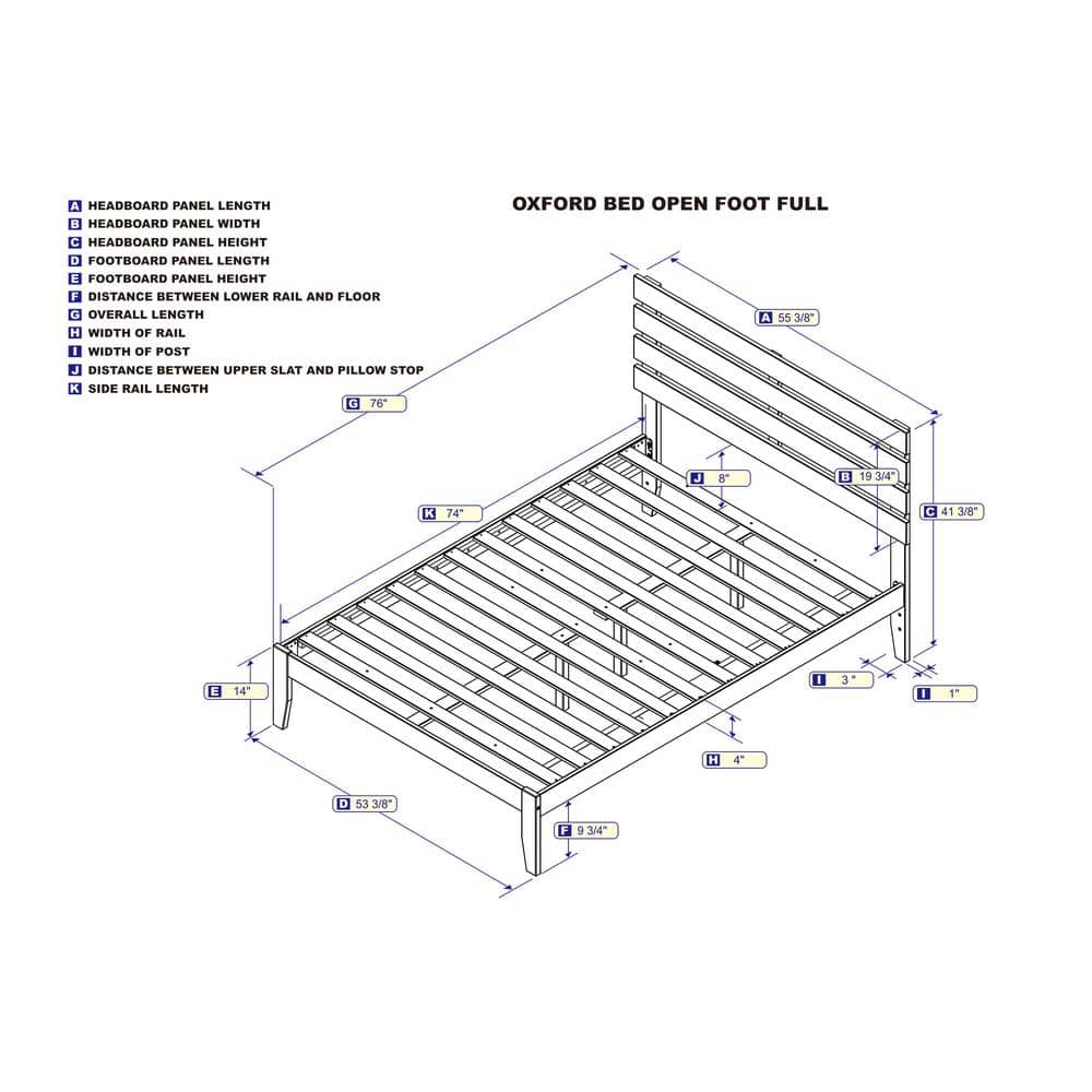Oxford Espresso Full-Size Wood Frame Bed with USB Charger