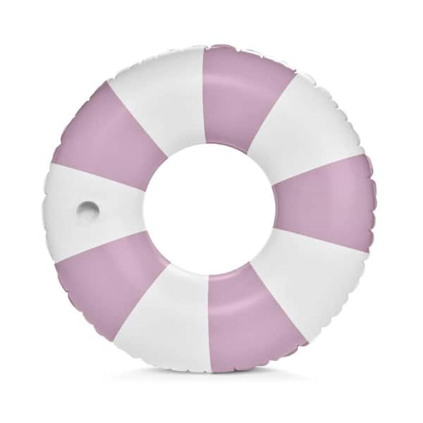 48" Purple Vintage Stripe Inflatable Pool Float with Cup Holder,Large Adult Swim Ring,Perfect for Pool Parties