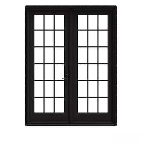 72 in. x 96 in. W-5500 Black Clad Wood Left-Hand 18 Lite French Patio Door w/Unfinished Interior