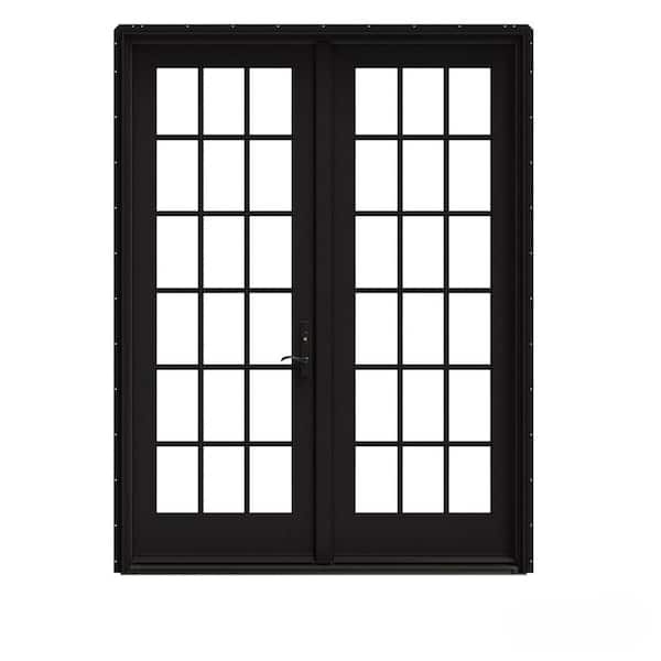 JELD-WEN 72 in. x 96 in. W-5500 Black Clad Wood Left-Hand 18 Lite French Patio Door w/Unfinished Interior