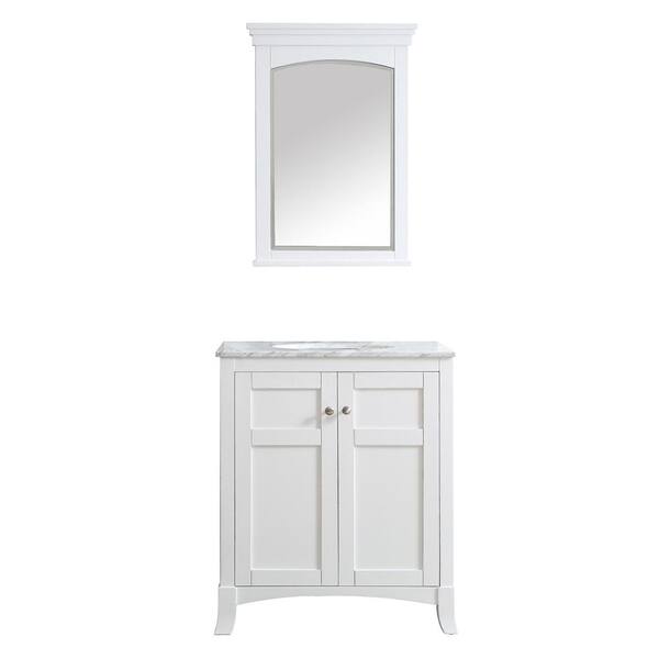 Vinnova Arezzo 30 in. W x 22 in. D x 36 in. H Vanity in White with Marble Vanity Top in White with White Basin and Mirror