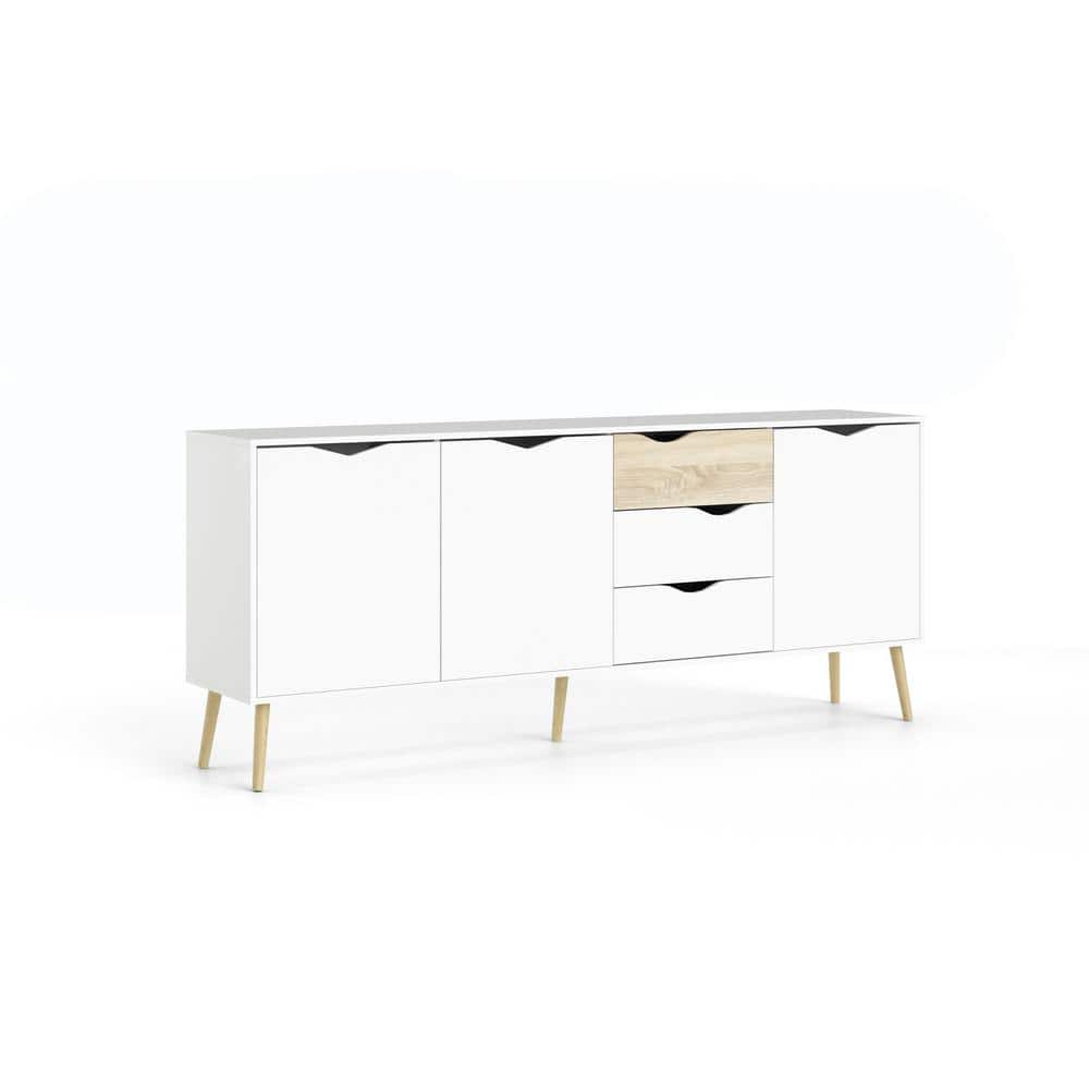 Scandinavian White and Oak 77" Sideboard with Adjustable Shelves