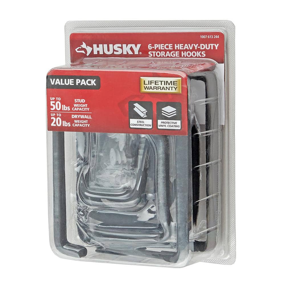 Husky Heavy-Duty Wall-Mounted Storage Hooks 6-Piece Value-Pack 813242 - The Home  Depot